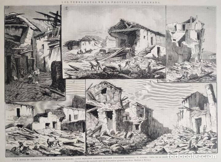 Arte: 1885 - ORIGINAL - Granada Terremotos - Albu&ntilde;uelas, Alhama - LA ILUSTRACI&Oacute;N ESPA&Ntilde;OLA - Gran tama&ntilde;o