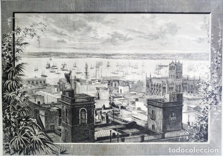 Arte: 1885 - ORIGINAL - Uruguay Vista General Montevideo - LA ILUSTRACI&Oacute;N ESPA&Ntilde;OLA - Gran tama&ntilde;o