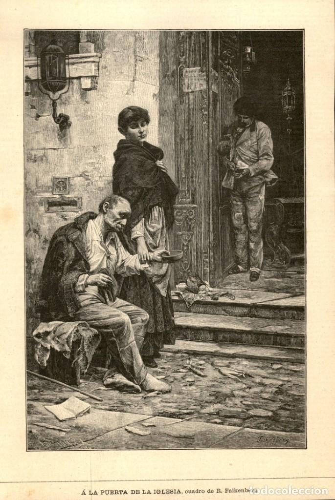 Kunst: 1887 - Original - A la puerta de la Iglesia R. Falkenberg - La Ilustraci&oacute;n Artistica