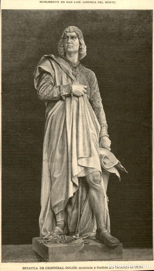 Arte: 1887 - Original - Estatua de Cristobal Colon Fernando de Miller - La Ilustraci&oacute;n Artistica