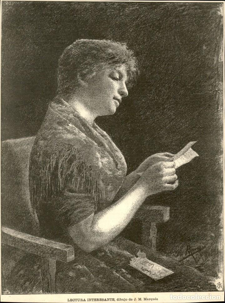 Arte: 1887 - Original - Lectura interesante, dibujo de J.M. Marques - La Ilustraci&oacute;n Artistica