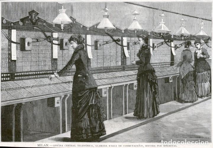 Arte: 1882 - Original - Milan Oficina Central Telefonica Sala de conmutacion - La Ilustraci&oacute;n Espa&ntilde;ola