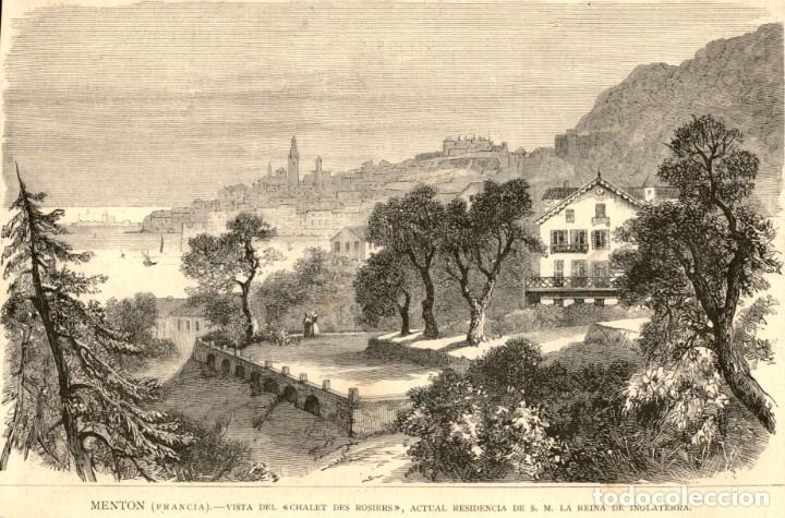 Arte: 1882 - Original - Menton Francia Chalet des Rosiers Reina Victoria - La Ilustraci&oacute;n Espa&ntilde;ola