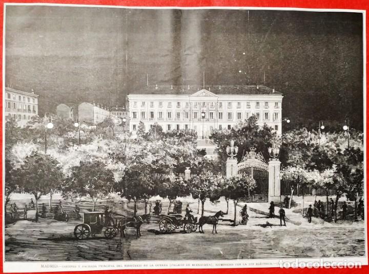 Art: 1880 - Madrid - Ministerio de la Guerra - Jardines y fachada - La Ilustraci&oacute;n Espa&ntilde;ola - Grande