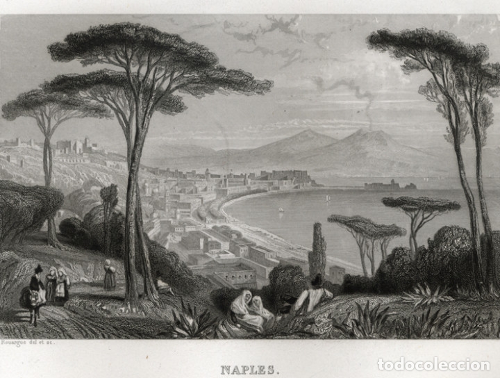 Art: GRABADO AL ACERO DE 1842, VISTA DE N&Aacute;POLES, VESUBIO, CAMPANIA, NAPOLI, ITALIA. ROUARGUE, FURNE