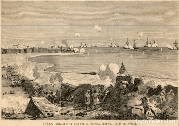 Arte: 1881 - Tunez Bombardeo de Sfax por la escuadra francesa - La Ilustraci&oacute;n Espa&ntilde;ola y americana