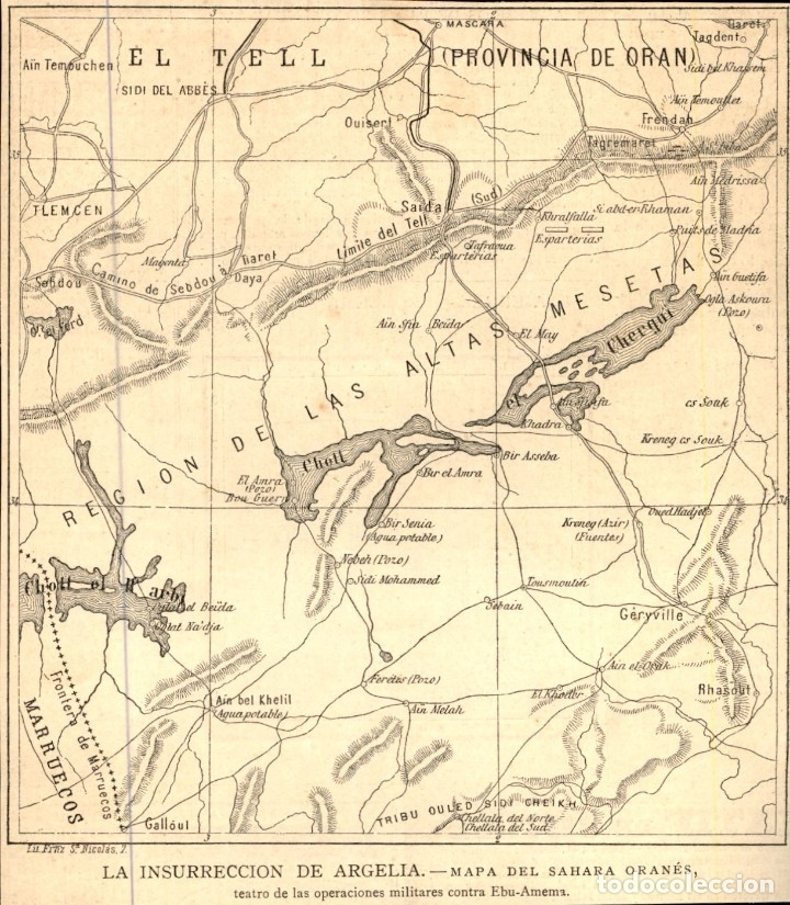 Arte: 1881 - Mapa de la insurreccion de Argelia Sahara Oran - La Ilustraci&oacute;n Espa&ntilde;ola y americana