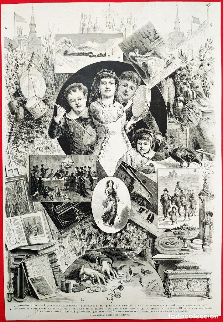 Arte: 1881 - Apologia de la Navidad en diferentes ciudades - La Ilustraci&oacute;n Espa&ntilde;ola - 32 x 23 cms