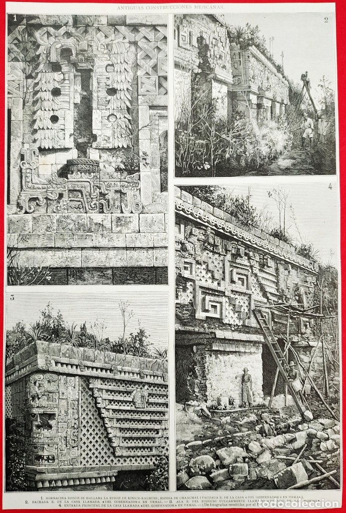 Art: 1881 - Antiguas construcciones mejicanas Uxmal - La Ilustraci&oacute;n Espa&ntilde;ola - 34 x 23 cms