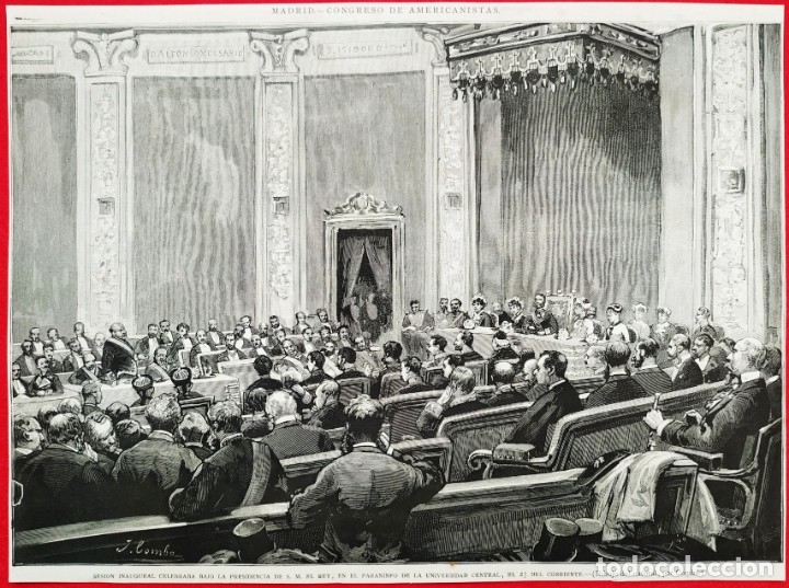 Art: 1881 - Madrid - Congreso Americanistas Paraninfo Universidad - La Ilustraci&oacute;n Espa&ntilde;ola - 33 x 23 cms