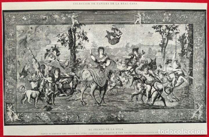 Arte: 1881 - Tapiz del Palacio Real  Madrid El Pecado de Gula - La Ilustraci&oacute;n Espa&ntilde;ola - 32 x 18 cms