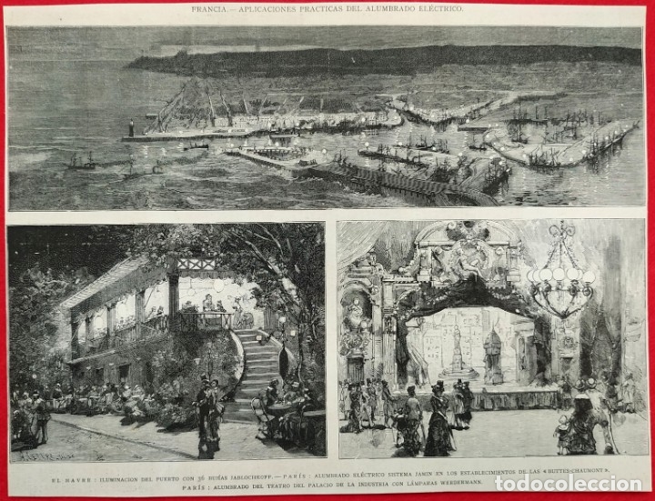 Art: 1881 - Francia Aplicaciones practicas de alumbrado electrico - La Ilustraci&oacute;n Espa&ntilde;ola - 30 x 21 cms