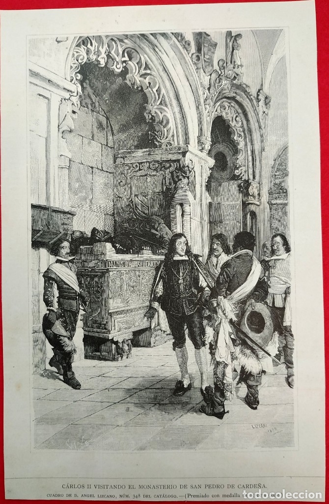 Art: 1881 - Carlos II Monasterio San Pedro de Carde&ntilde;a - La Ilustraci&oacute;n Espa&ntilde;ola - 26 x 17 cms
