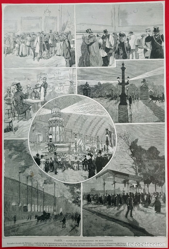 Arte: 1881 - Paris Exposicion internacional de Electricidad - La Ilustraci&oacute;n Espa&ntilde;ola - 33 x 23 cms