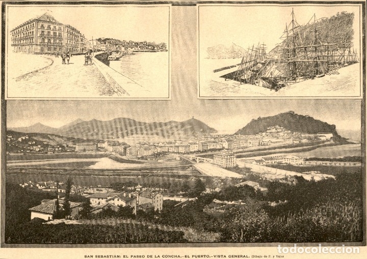 Arte: 1888 - San Sebastian - Paseo de la Concha - El puerto - La Ilustraci&oacute;n Iberica