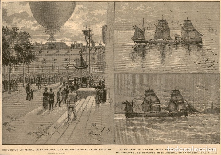 Arte: 1888 - Esposicion Universal Barcelona - Crucero Reina Mercedes y Conde Vena - La Ilustraci&oacute;n Iberica