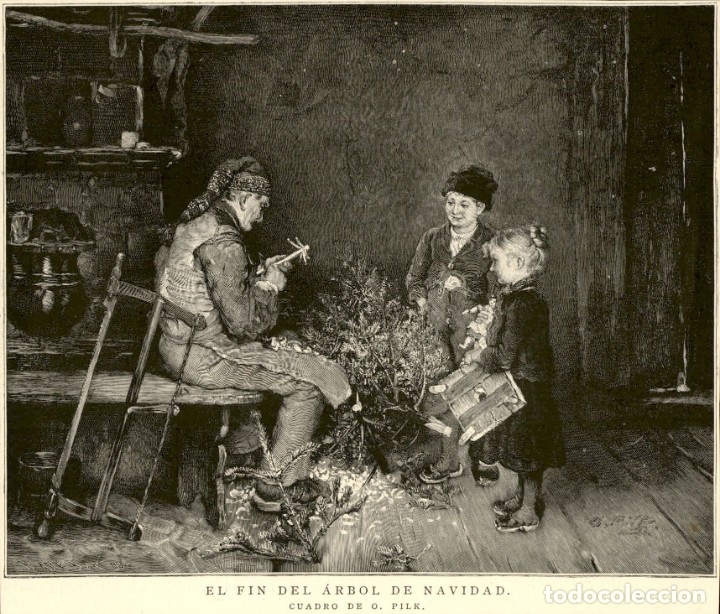 Arte: 1890 - El fin del arbol de navidad - O. Pilr - La Ilustraci&oacute;n Espa&ntilde;ola