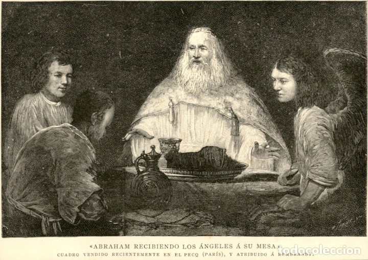 Arte: 1890 - Abraham recibiendo a los angeles en su mesa - Rembrandt - La Ilustraci&oacute;n Espa&ntilde;ola