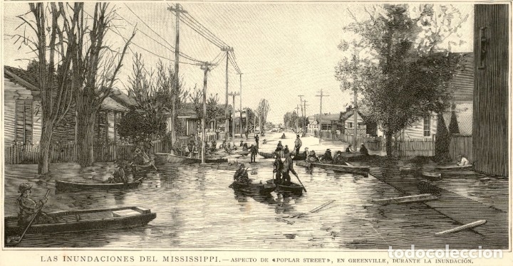 Arte: 1890 - Las inundaciones del Mississippi - Poplar Street Greenville - La Ilustraci&oacute;n Espa&ntilde;ola