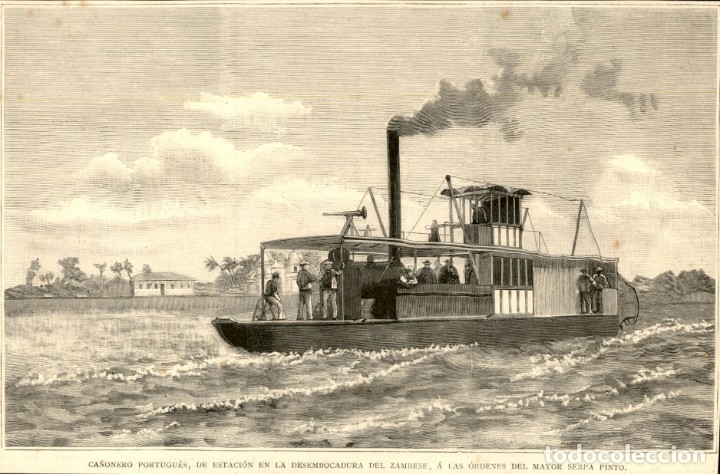 Arte: 1890 - Ca&ntilde;onero Portugues Rio Zambese - Mayor Serpa Pinto - La Ilustraci&oacute;n Espa&ntilde;ola