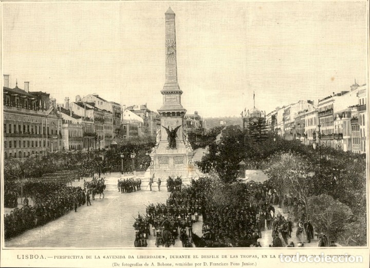 Art: 1890 - Lisboa Avenida da Liberdade - Desfile de tropas - La Ilustraci&oacute;n Espa&ntilde;ola