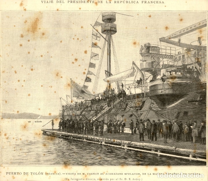 Art: 1890 - Puerto de Tolon Francia - Acorazado Pelayo - La Ilustraci&oacute;n Espa&ntilde;ola