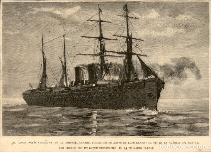 Kunst: 1886 - Vapor ingles Oregon Compa&ntilde;ia Cunard Long Island - La Ilustraci&oacute;n Espa&ntilde;ola