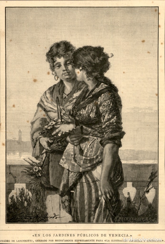 Kunst: 1886 - En los jardines publicos de Venecia - Lancerotto - La Ilustraci&oacute;n Espa&ntilde;ola