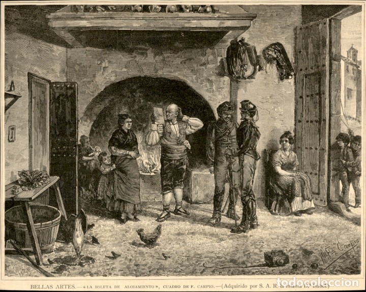Kunst: 1886 - La boleta del alojamiento Soldados - F. Carpio - La Ilustraci&oacute;n Espa&ntilde;ola