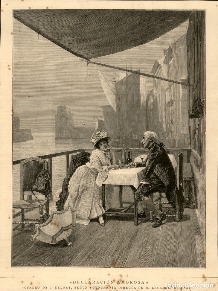 Kunst: 1886 - Declaraci&oacute;n amorosa cuadro de C. Delort - La Ilustraci&oacute;n Espa&ntilde;ola