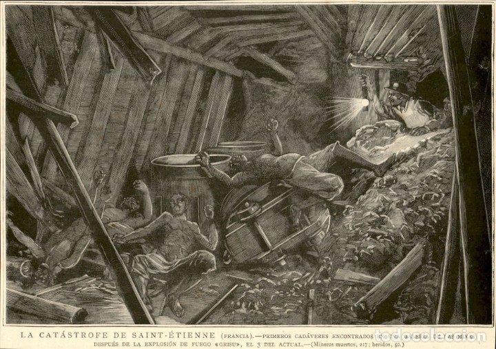 Kunst: 1889 - La catastrofe de Saint-Etienne Francia - Fuego gris - La Ilustraci&oacute;n Espa&ntilde;ola