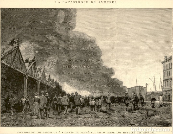 Art: 1889 - Incendio en los depositos de petroleo de Amberes - La Ilustraci&oacute;n Espa&ntilde;ola