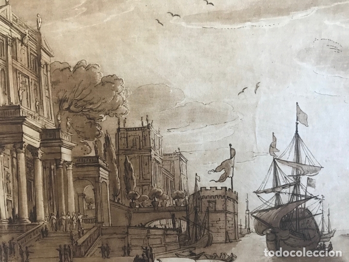 Arte: Gran puerto, edificios, barcos y personas trabajando. Ulises., 1774. Lorrain/Earlom/Boydell - Foto 6