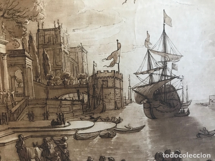 Arte: Gran puerto, edificios, barcos y personas trabajando. Ulises., 1774. Lorrain/Earlom/Boydell - Foto 7