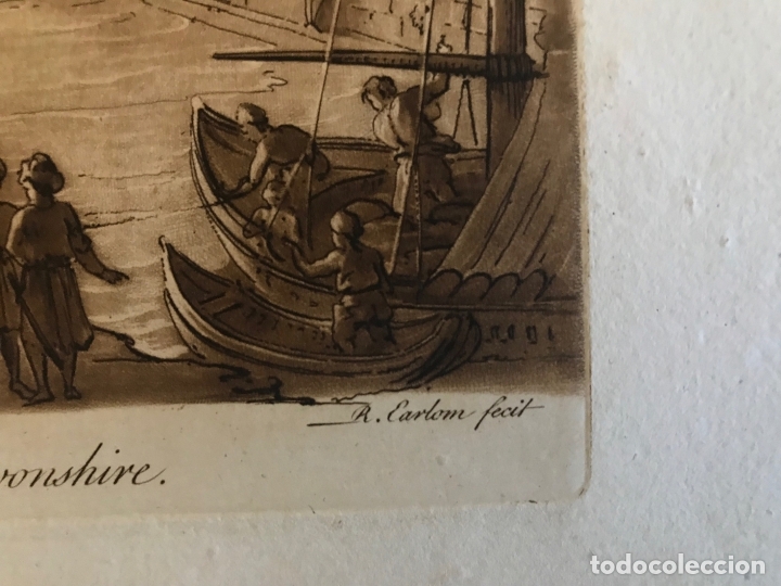 Arte: Gran puerto, edificios, barcos y personas trabajando. Ulises., 1774. Lorrain/Earlom/Boydell - Foto 11