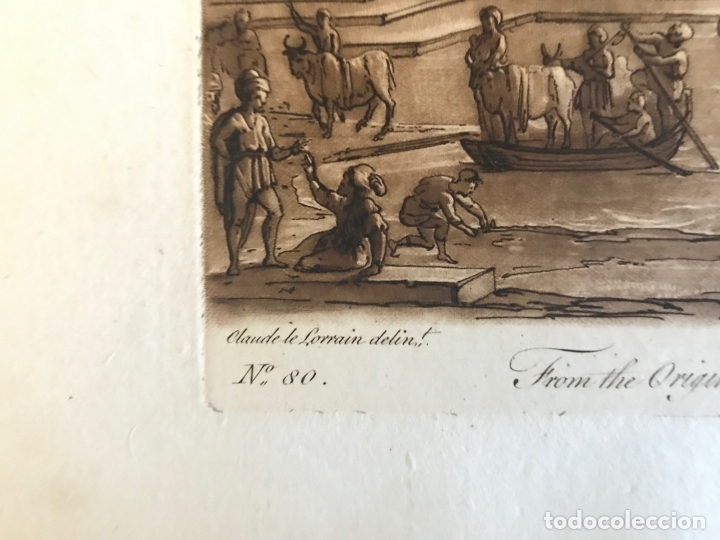 Arte: Gran puerto, edificios, barcos y personas trabajando. Ulises., 1774. Lorrain/Earlom/Boydell - Foto 13