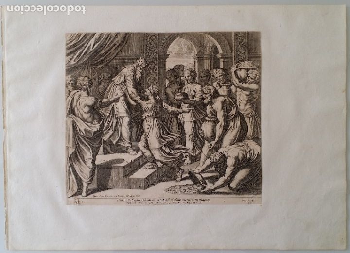 Arte: RAFAEL / CHAPERON: La reina de Saba, grabado de 1649 - Foto 2