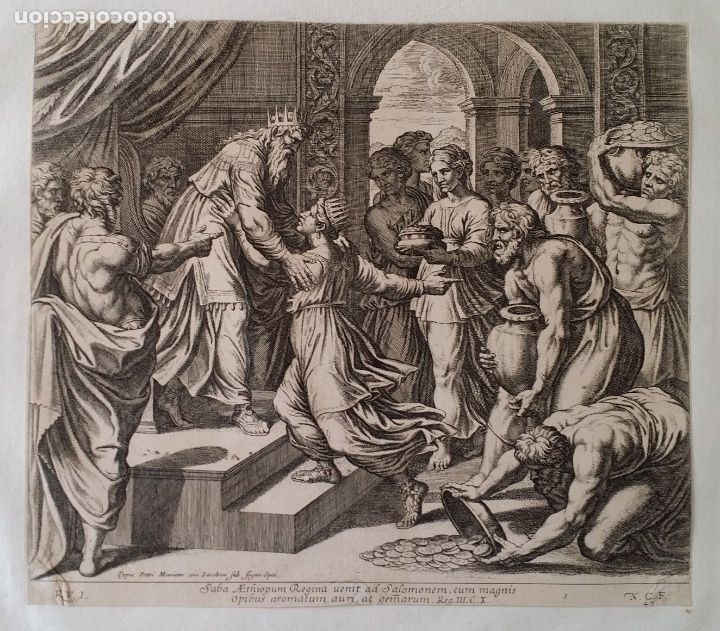 Arte: RAFAEL / CHAPERON: La reina de Saba, grabado de 1649 - Foto 1