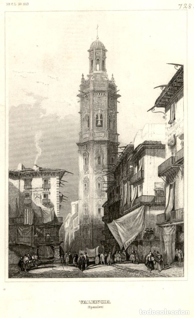 Art: 1837 - Valencia Torre de Santa Catalina - Eigenthum der Verleger - Xilografia Original de epoca