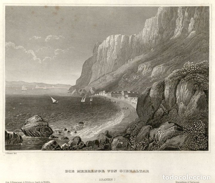 Arte: 1837 - Gibraltar - Grabado sobre acero Original de epoca