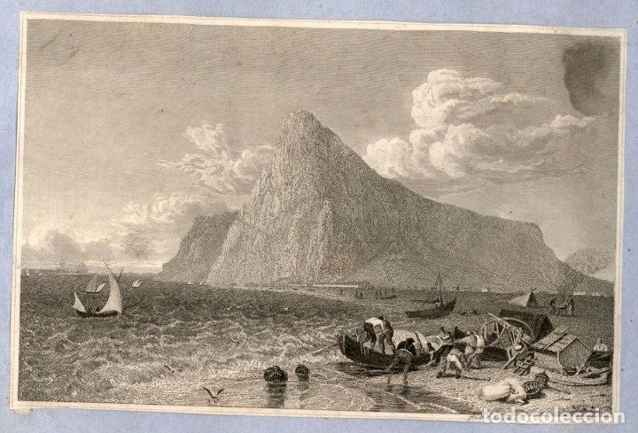 Arte: 1836 - Pe&ntilde;on de Gibraltar - Grabado sobre acero - Original de epoca