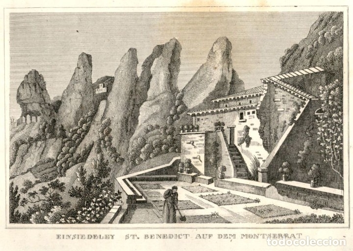 Art: 1836 Montserrat - Monasterio Abadia - Grabado aleman sobre cobre original de epoca