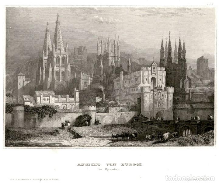Art: 1837 - Catedral de Burgos - Grabado Verleger - Xilografia original