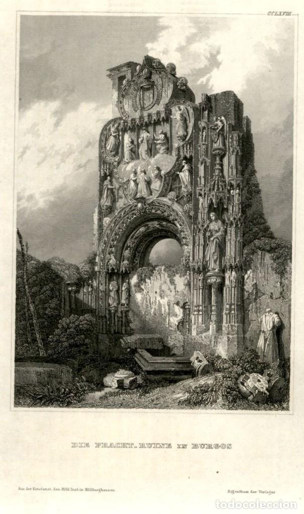 Art: 1839 - BURGOS.- RUINAS DEL CONVENTO DE LOS CARMELITAS - xilografia original