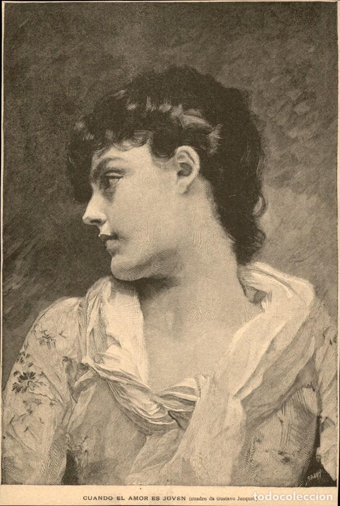 Arte: 1888 - Cuando el amor es joven - Cuadro de Gustavo Jacquet  - La Ilustraci&oacute;n Ib&eacute;rica