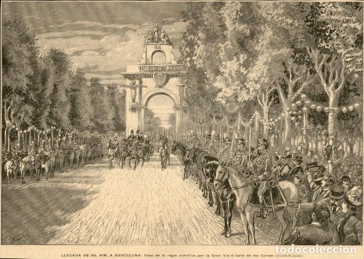 Arte: 1888 - Paseo de la comitiva Regia por la Gran Via o Cortes -  Barcelona - La Ilustraci&oacute;n Ib&eacute;rica