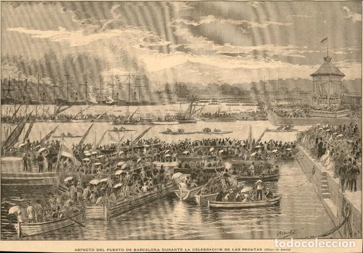 Arte: 1888 - Aspecto del puerto de Barcelona durante la celebraci&oacute;n de Regatas - La Ilustraci&oacute;n Ib&eacute;rica