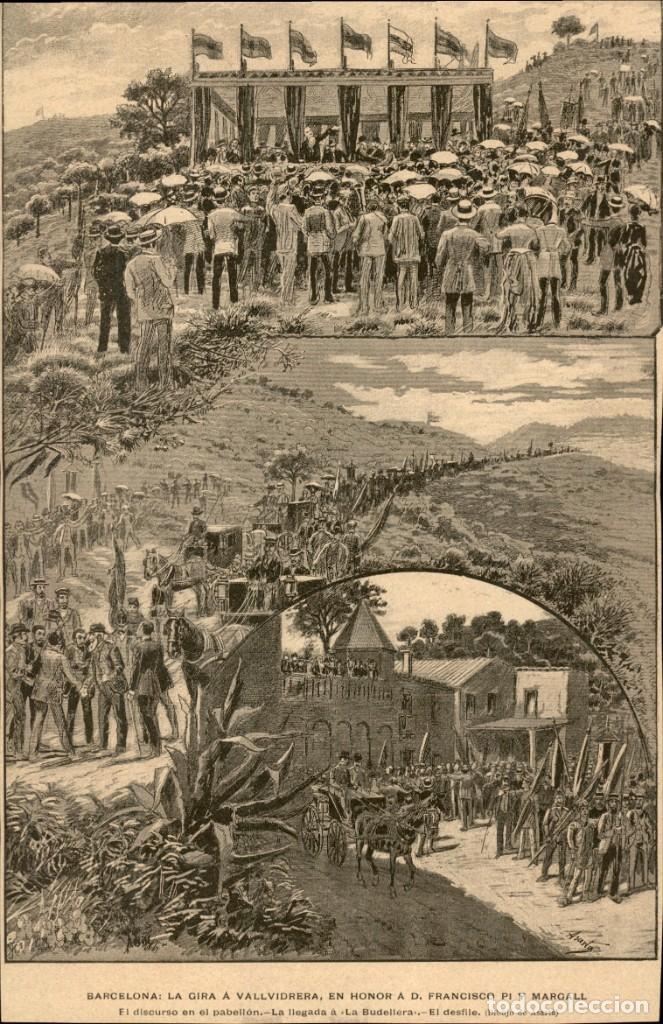 Arte: 1888 - Barcelona, La gira a Vallvidrera Pi y Margall - Budellera - La Ilustraci&oacute;n Ib&eacute;rica