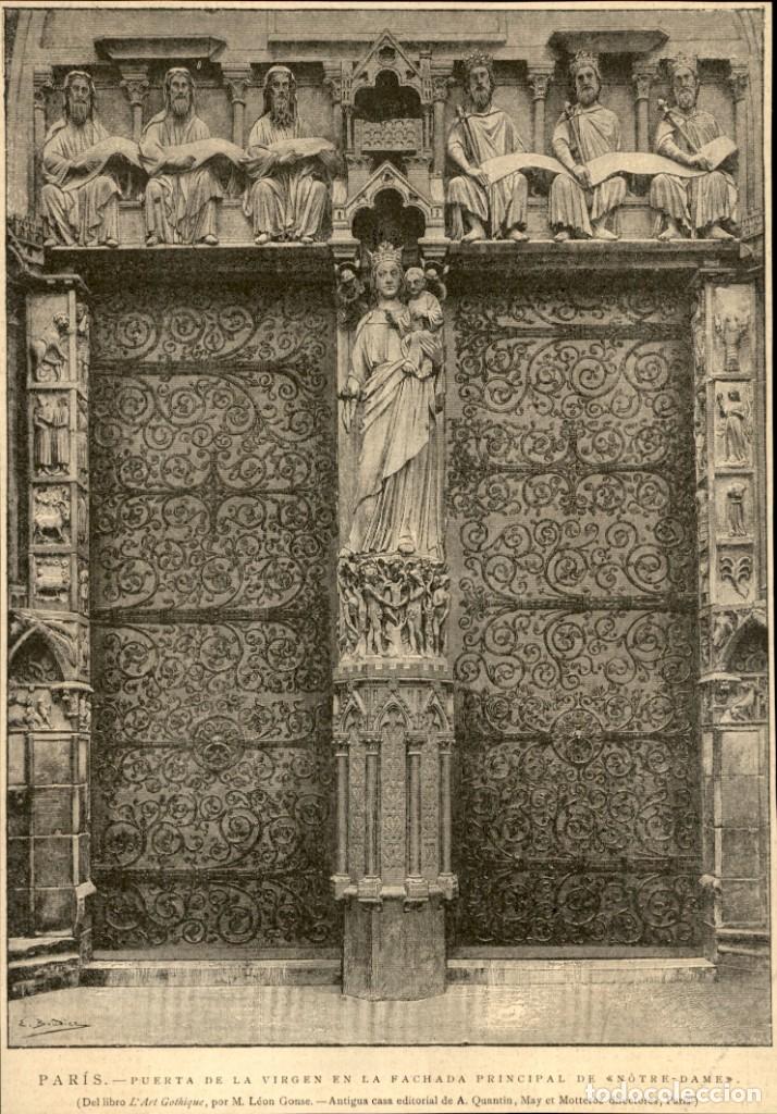 Arte: 1891 - Paris - Puerta de la Virgen de Notre Dame - La Ilustraci&oacute;n Espa&ntilde;ola