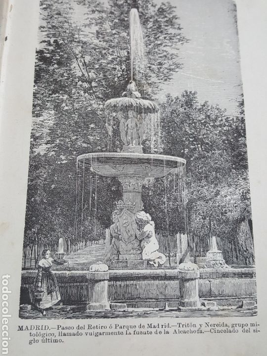 Arte: GRABADO 1896. MADRID. EL RETIRO. FUENTE DE LA ALCACHOFA. ORIGINAL. PROCEDE DEL CALLEJA. 22 X 14 CM